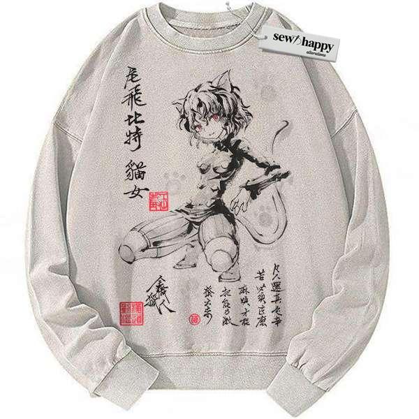 Wash Sweatshirt Neferpitou Sweatshirt, Hunter x Hunter Sweatshirt, HxH Sweatshirt, Anime Sweatshirt, Vintage Sweatshirt