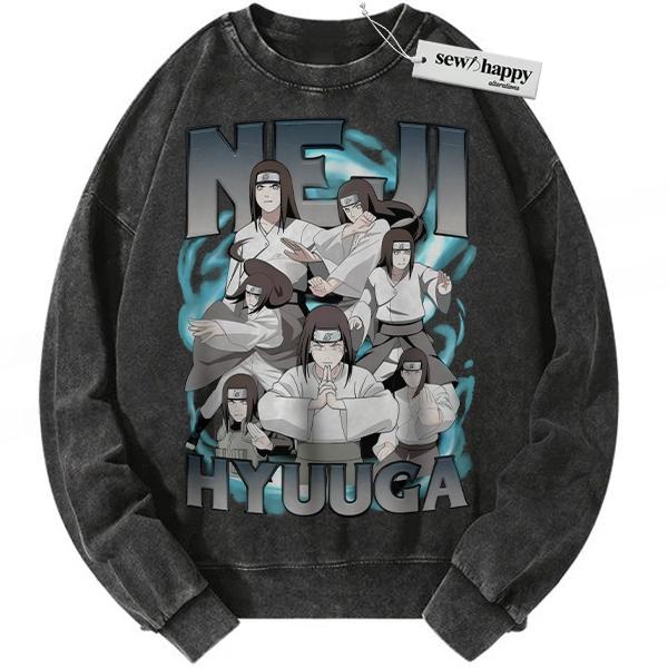 Wash Sweatshirt Neji Hyuga Sweatshirt, Naruto Sweatshirt, Anime Sweatshirt, Vintage Sweatshirt
