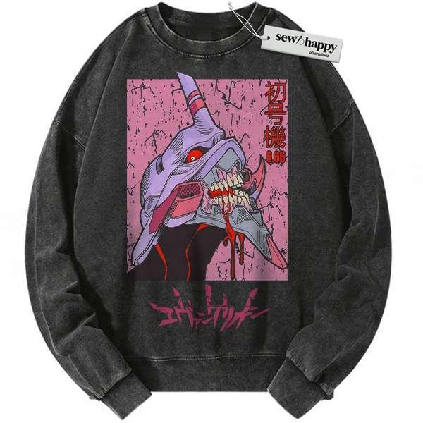 Wash Sweatshirt Neon Genesis Evangelion Sweatshirt, Anime Sweatshirt, Vintage Sweater