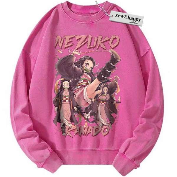 Wash Sweatshirt Nezuko Kamado Sweatshirt, Demon Slayer Sweatshirt, Anime Sweatshirt, Vintage Sweater Wash Sweatshirt Nezuko Kamado Sweatshirt, Demon Slayer Sweatshirt, Anime Sweatshirt, Vintage Sweater - Image 1
