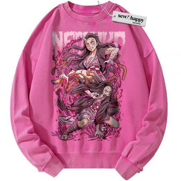 Wash Sweatshirt Nezuko Kamado Sweatshirt, Demon Slayer Sweatshirt, Anime Sweatshirt, Vintage Sweater