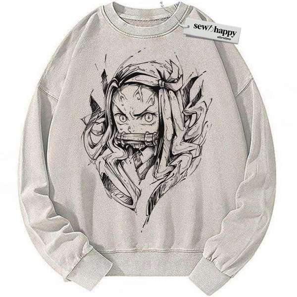 Wash Sweatshirt Nezuko Kamado Sweatshirt, Demon Slayer Sweatshirt, Anime Sweatshirt, Vintage Sweater