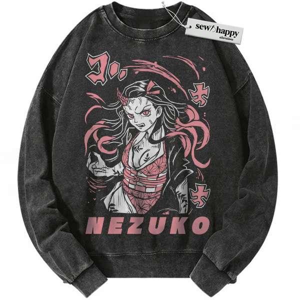 Wash Sweatshirt Nezuko Kamado Sweatshirt, Demon Slayer Sweatshirt, Anime Sweatshirt, Vintage Sweatshirt