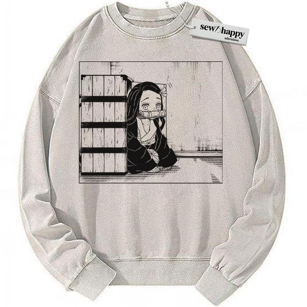 Wash Sweatshirt Nezuko Kamado Sweatshirt, Demon Slayer Sweatshirt, Anime Sweatshirt, Vintage Sweatshirt