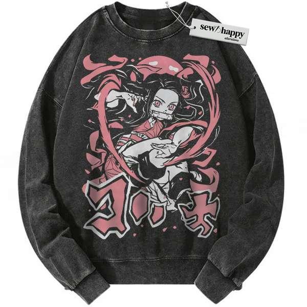 Wash Sweatshirt Nezuko Kamado Sweatshirt, Demon Slayer Sweatshirt, Anime Sweatshirt, Vintage Sweatshirt
