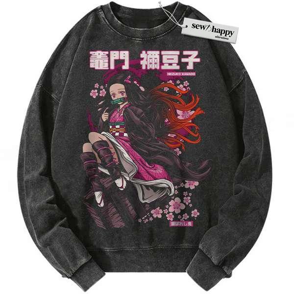 Wash Sweatshirt Nezuko Kamado Sweatshirt, Demon Slayer Sweatshirt, Anime Sweatshirt, Vintage Sweatshirt