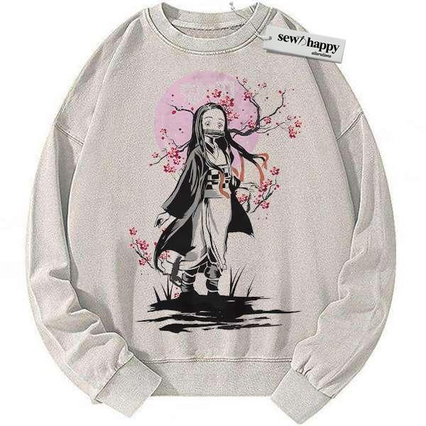 Wash Sweatshirt Nezuko Kamado Sweatshirt, Demon Slayer Sweatshirt, Anime Sweatshirt, Vintage Sweatshirt