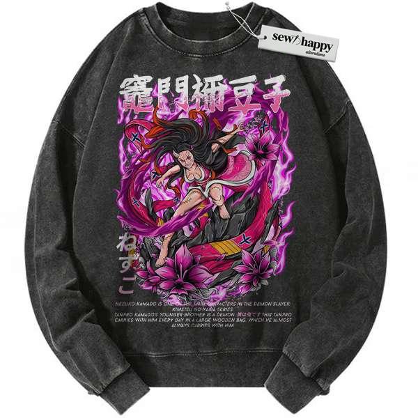 Wash Sweatshirt Nezuko Kamado Sweatshirt, Demon Slayer Sweatshirt, Anime Sweatshirt, Vintage Sweatshirt