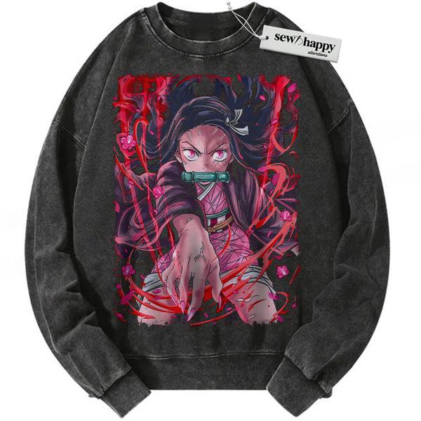 Wash Sweatshirt Nezuko Kamado Sweatshirt, Demon Slayer Sweatshirt, Anime Sweatshirt, Vintage Sweatshirt