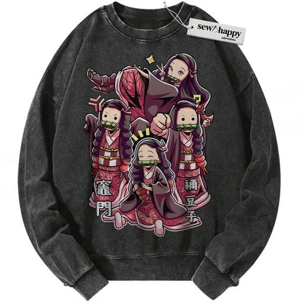 Wash Sweatshirt Nezuko Kamado Sweatshirt, Demon Slayer Sweatshirt, Anime Sweatshirt, Vintage Sweatshirt