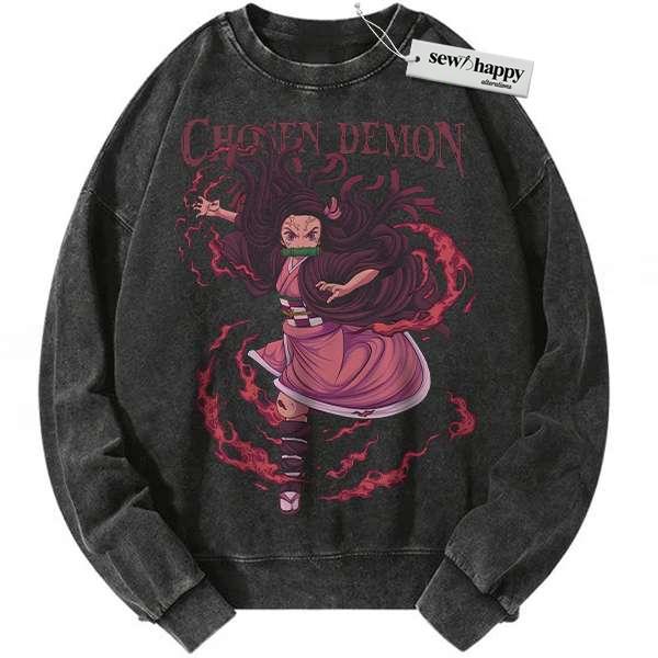 Wash Sweatshirt Nezuko Kamado Sweatshirt, Demon Slayer Sweatshirt, Anime Sweatshirt, Vintage Sweatshirt
