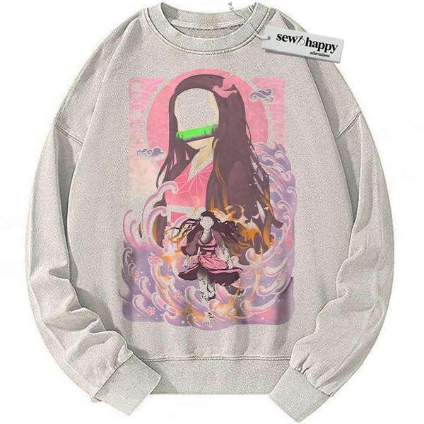 Wash Sweatshirt Nezuko Kamado Sweatshirt, Demon Slayer Sweatshirt, Anime Sweatshirt, Vintage Sweatshirt