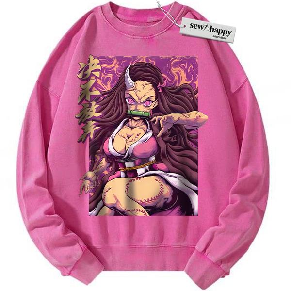 Wash Sweatshirt Nezuko Kamado Sweatshirt, Demon Slayer Sweatshirt, Anime Sweatshirt, Vintage Sweatshirt