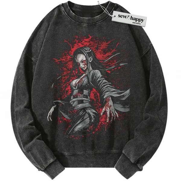 Wash Sweatshirt Nezuko Kamado Sweatshirt, Demon Slayer Sweatshirt, Anime Sweatshirt, Vintage Sweatshirt