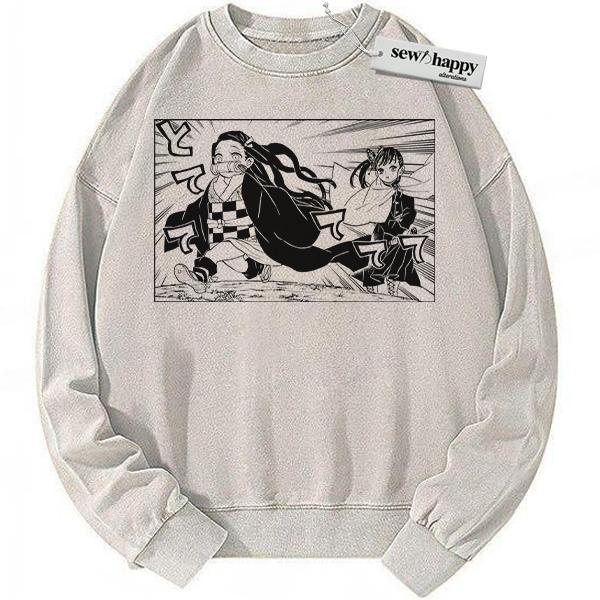 Wash Sweatshirt Nezuko vs Kanao Sweatshirt, Demon Slayer Sweatshirt, Anime Sweatshirt, Vintage Sweatshirt