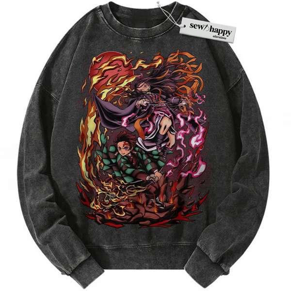 Wash Sweatshirt Nezuko vs Tanjiro Kamado Sweatshirt, Demon Slayer Sweatshirt, Anime Sweatshirt, Vintage Sweatshirt Wash Sweatshirt Nezuko vs Tanjiro Kamado Sweatshirt, Demon Slayer Sweatshirt, Anime Sweatshirt, Vintage Sweatshirt - Image 1