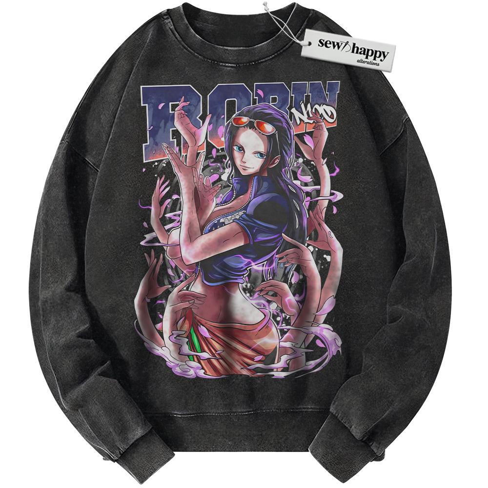 Wash Sweatshirt Nico Robin Sweatshirt, One Piece Sweatshirt, Anime Sweatshirt, Vintage Sweater