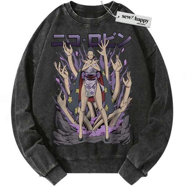 Wash Sweatshirt Nico Robin Sweatshirt, One Piece Sweatshirt, Anime Sweatshirt, Vintage Sweater