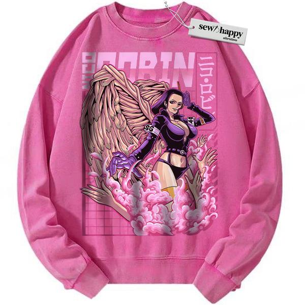 Wash Sweatshirt Nico Robin Sweatshirt, One Piece Sweatshirt, Anime Sweatshirt, Vintage Sweater