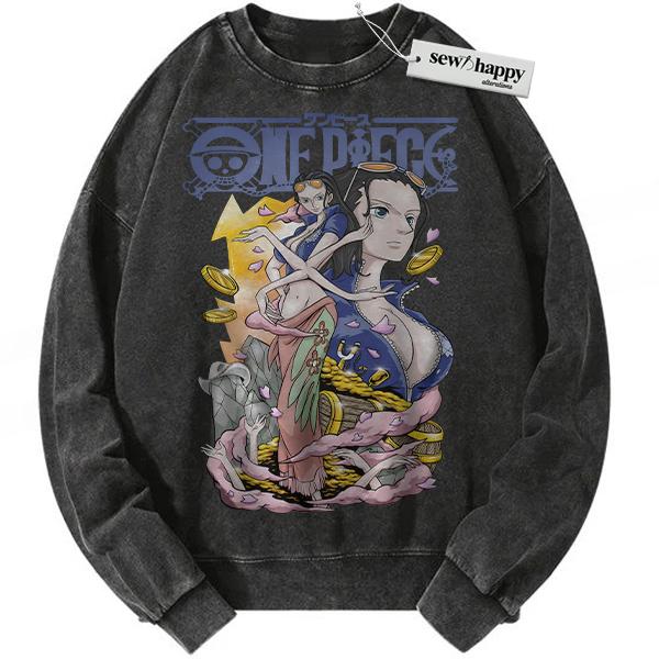 Wash Sweatshirt Nico Robin Sweatshirt, One Piece Sweatshirt, Anime Sweatshirt, Vintage Sweatshirt