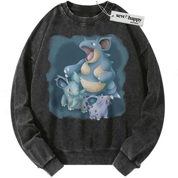 Wash Sweatshirt Nidoran Nidorina vs Nidoqueen Sweatshirt, Pokemon Sweatshirt, Anime Sweatshirt, Vintage Sweatshirt