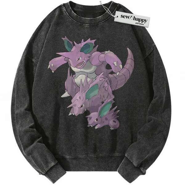 Wash Sweatshirt Nidoran vs Nidoking Sweatshirt, Pokemon Sweatshirt, Anime Sweatshirt, Vintage Sweatshirt