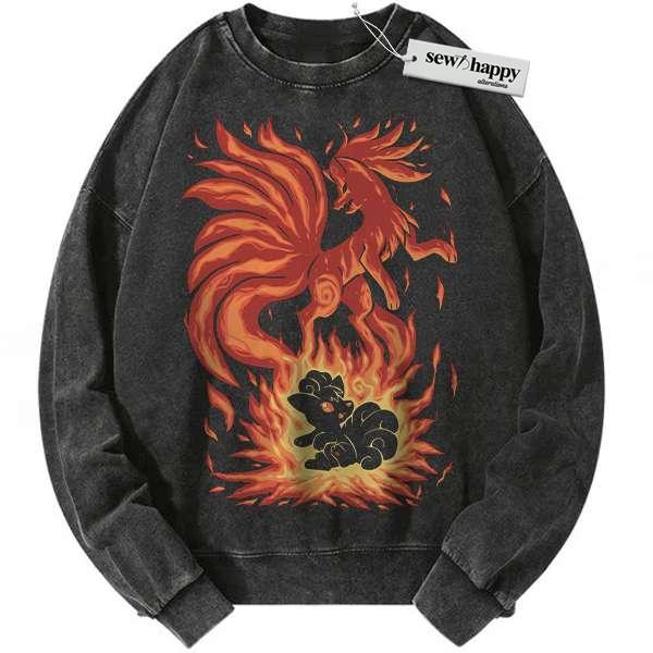 Wash Sweatshirt Ninetales Sweatshirt, Vulpix Sweatshirt, Pokemon Sweatshirt, Anime Sweatshirt, Vintage Sweater