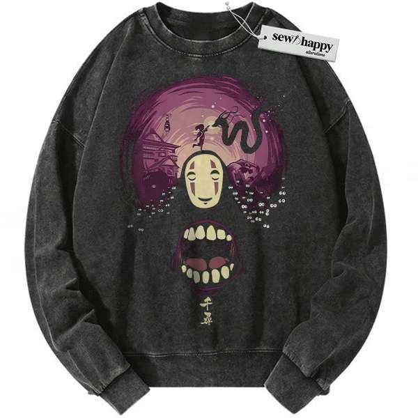 Wash Sweatshirt No Face - Spirited Away Sweatshirt, Studio Ghibli Sweatshirt, Anime Sweatshirt, Vintage Sweatshirt