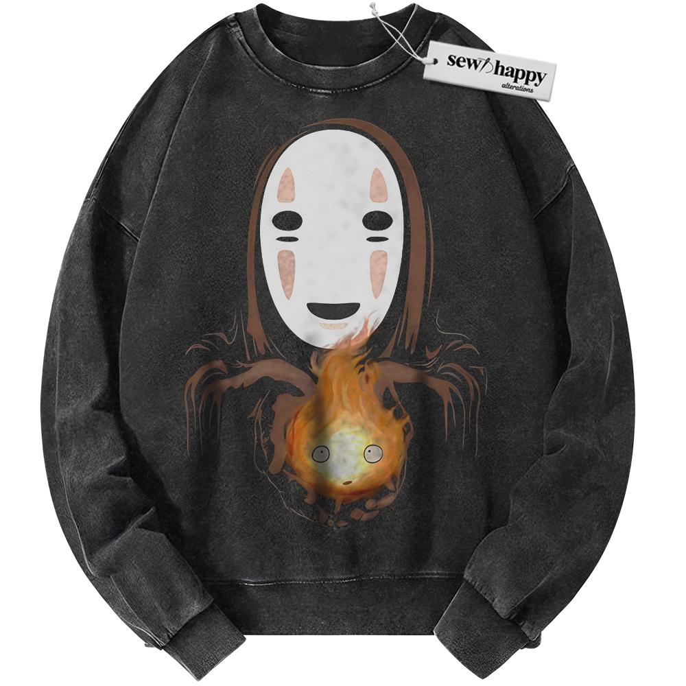 Wash Sweatshirt No Face Sweatshirt, Calcifer Sweatshirt, Spirited Away Sweatshirt, Studio Ghibli Sweatshirt, Anime Sweatshirt, Vintage Sweater