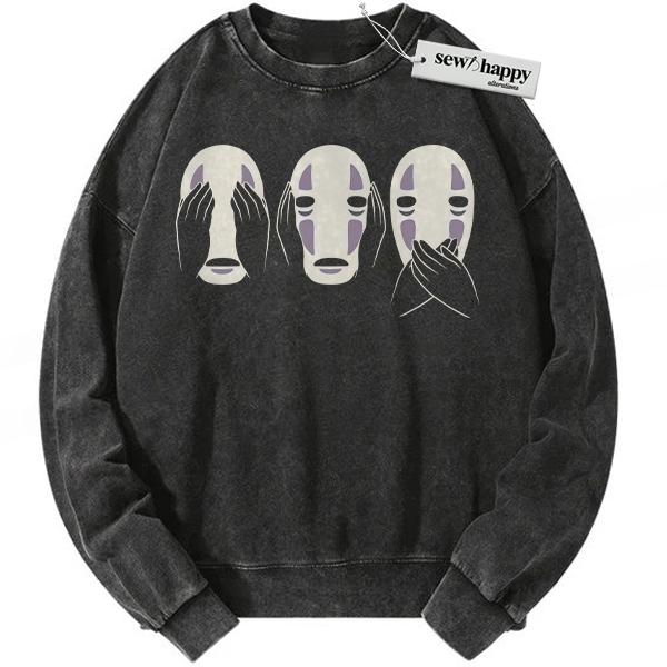 Wash Sweatshirt No Face Sweatshirt, Spirited Away Sweatshirt, Studio Ghibli Sweatshirt, Anime Sweatshirt, Vintage Sweatshirt Wash Sweatshirt No Face Sweatshirt, Spirited Away Sweatshirt, Studio Ghibli Sweatshirt, Anime Sweatshirt, Vintage Sweatshirt - Image 1