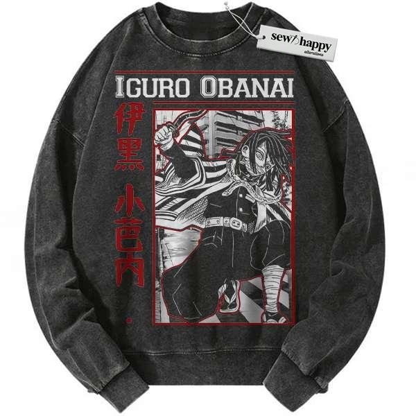 Wash Sweatshirt Obanai Iguro Sweatshirt, Demon Slayer Sweatshirt, Anime Sweatshirt, Vintage Sweater