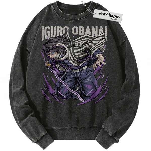Wash Sweatshirt Obanai Iguro Sweatshirt, Demon Slayer Sweatshirt, Anime Sweatshirt, Vintage Sweatshirt