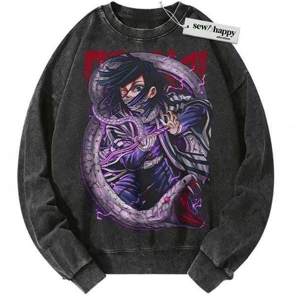 Wash Sweatshirt Obanai Iguro Sweatshirt, Demon Slayer Sweatshirt, Anime Sweatshirt, Vintage Sweatshirt