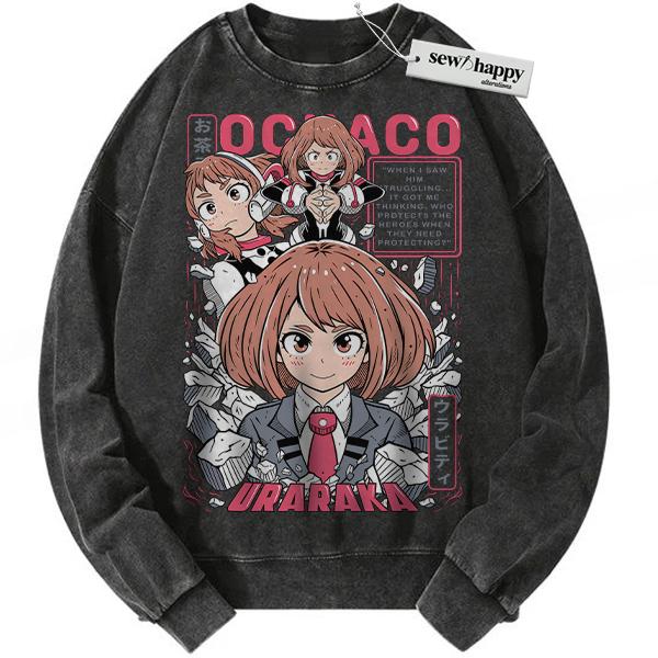 Wash Sweatshirt Ochaco Uraraka Sweatshirt, MHA Sweatshirt, Anime Sweatshirt, Vintage Sweater