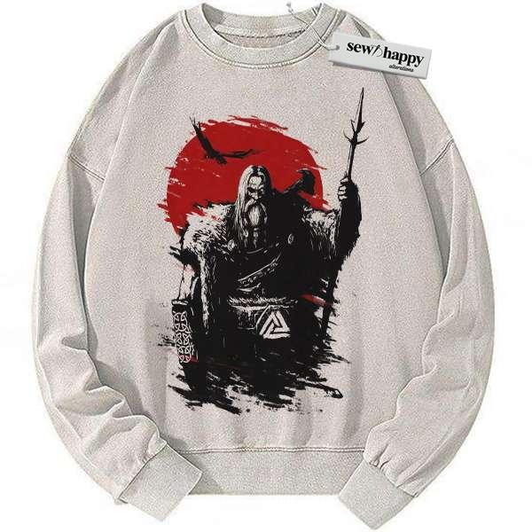 Wash Sweatshirt Odin Sweatshirt, Norse Mythology Sweatshirt, Vintage Sweatshirt