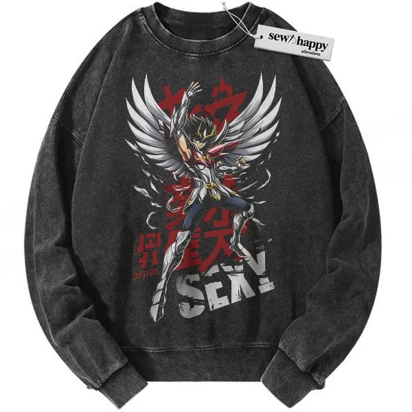 Wash Sweatshirt Pegasus Seiya Sweatshirt, Saint Seiya Sweatshirt, Anime Sweatshirt, Vintage Sweater