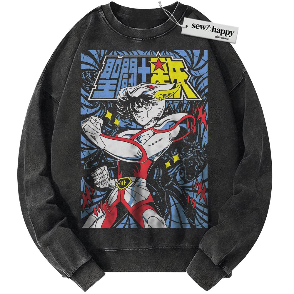Wash Sweatshirt Pegasus Seiya Sweatshirt, Saint Seiya Sweatshirt, Anime v, Vintage Sweater