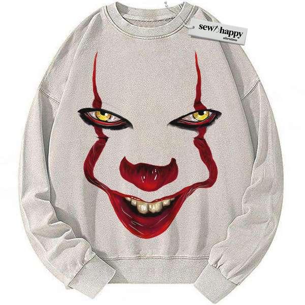 Wash Sweatshirt Pennywise Sweatshirt, IT Sweatshirt, Horror Movie Sweatshirt, Vintage Sweater Wash Sweatshirt Pennywise Sweatshirt, IT Sweatshirt, Horror Movie Sweatshirt, Vintage Sweater - Image 1