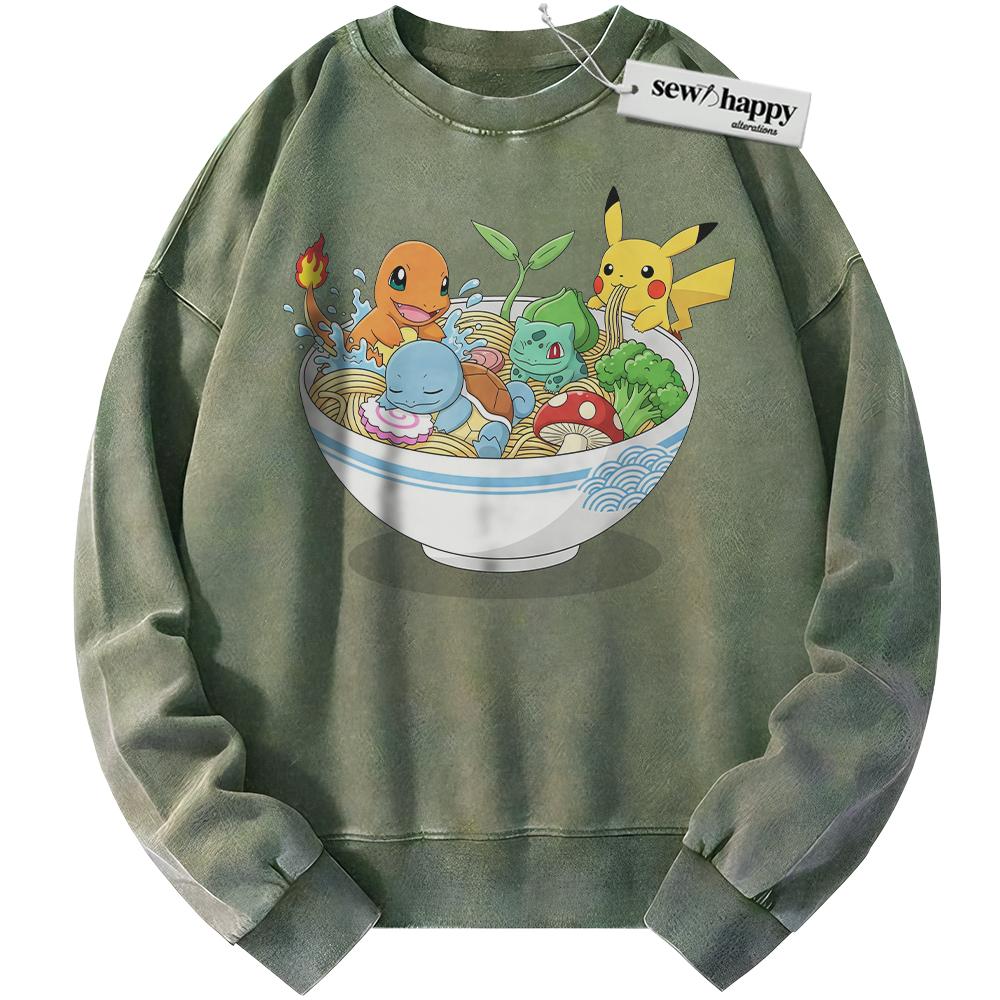Wash Sweatshirt Pikachu, Squirtle, Bulbasaur and Charmander Sweatshirt, Pokemon Sweatshirt, PKM Sweatshirt, Anime Sweatshirt, Vintage Sweater
