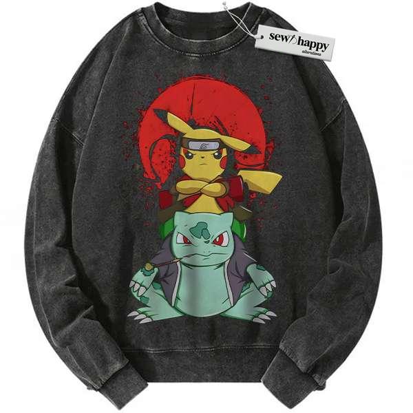 Wash Sweatshirt Pikachu Sweatshirt, Bulbasaur Sweatshirt, Pokemon Sweatshirt, Anime Sweatshirt, Vintage Sweater