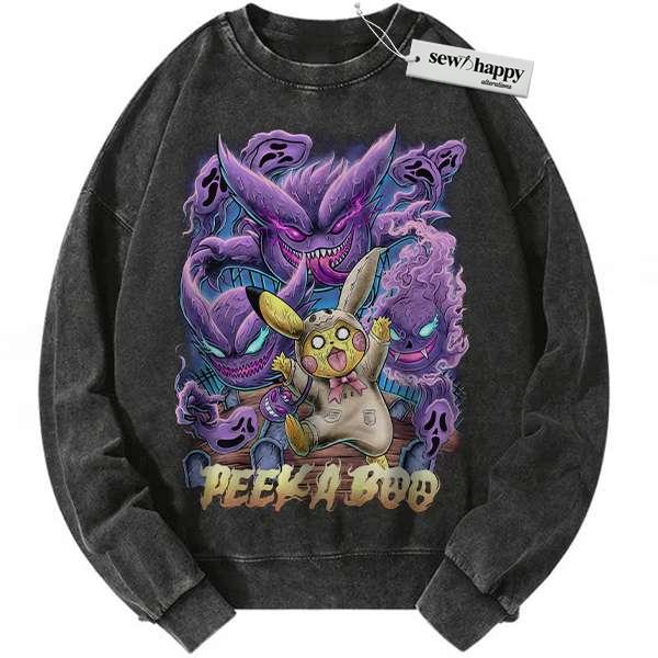 Wash Sweatshirt Pikachu Sweatshirt, Gengar Sweatshirt, Pokemon Sweatshirt, Anime Sweatshirt, Vintage Sweater