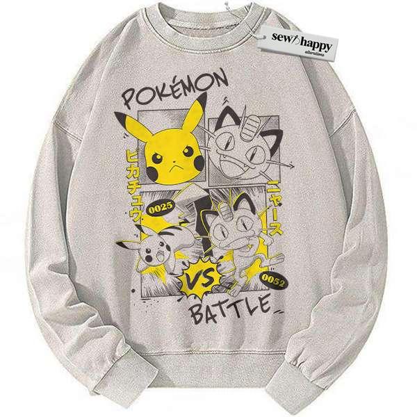 Wash Sweatshirt Pikachu Sweatshirt, Meowth Sweatshirt, Pokemon Sweatshirt, Anime Sweatshirt, Vintage Sweater