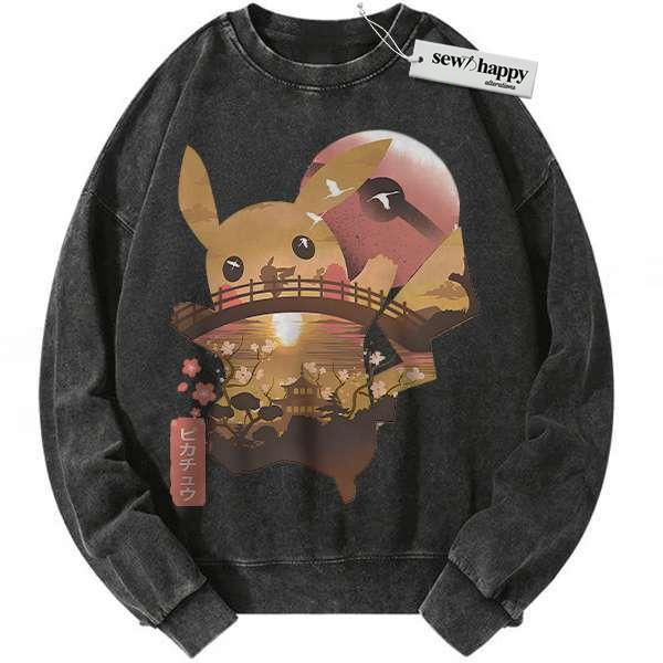 Wash Sweatshirt Pikachu Sweatshirt, Pokemon Sweatshirt, Anime Sweatshirt, Vintage Sweater