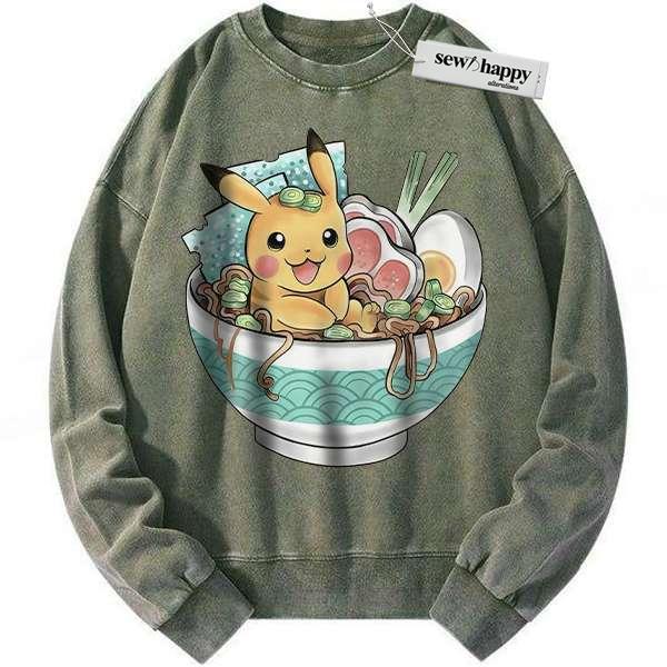 Wash Sweatshirt Pikachu Sweatshirt, Pokemon Sweatshirt, PKM Sweatshirt, Anime Sweatshirt, Vintage Sweater