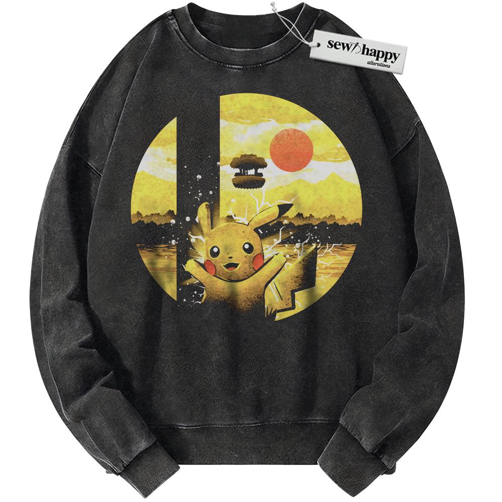 Wash Sweatshirt Pikachu Sweatshirt, Pokemon Sweatshirt, PKM Sweatshirt, Anime Sweatshirt, Vintage Sweater