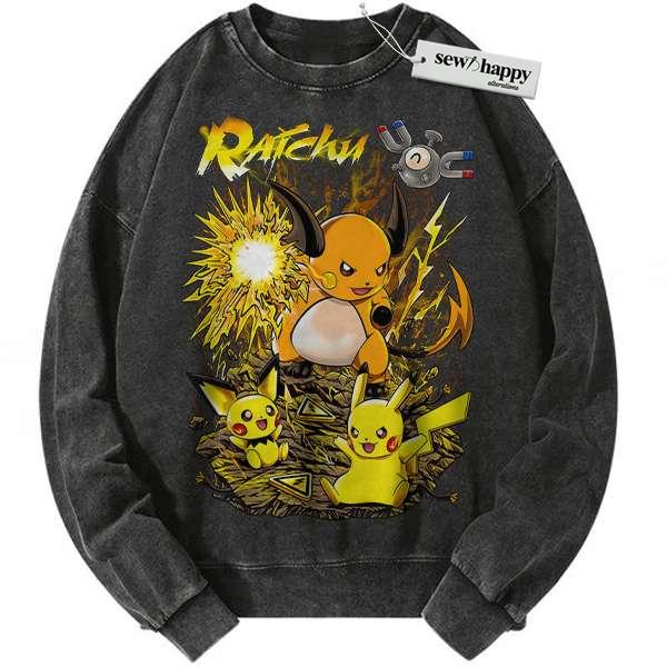 Wash Sweatshirt Pikachu Sweatshirt, Raichu Sweatshirt, Pokemon Sweatshirt, Anime Sweatshirt, Vintage Sweater