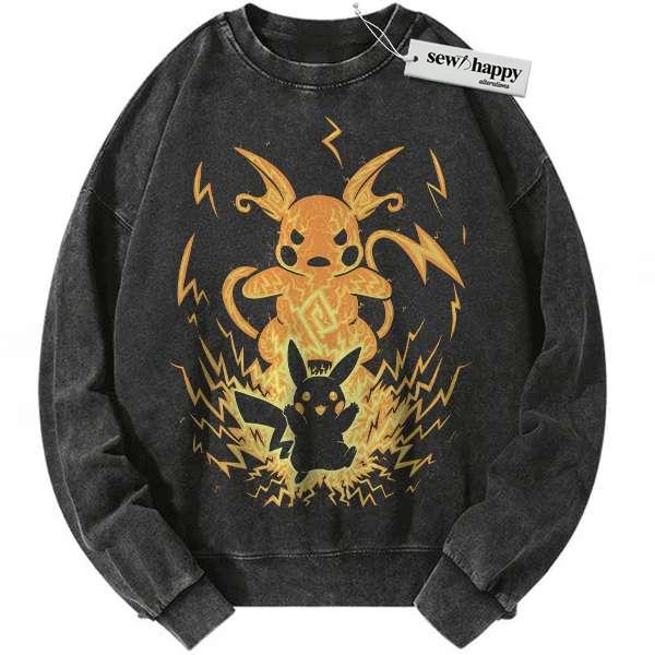 Wash Sweatshirt Pikachu Sweatshirt, Raichu Sweatshirt, Pokemon Sweatshirt, Anime Sweatshirt, Vintage Sweatshirt