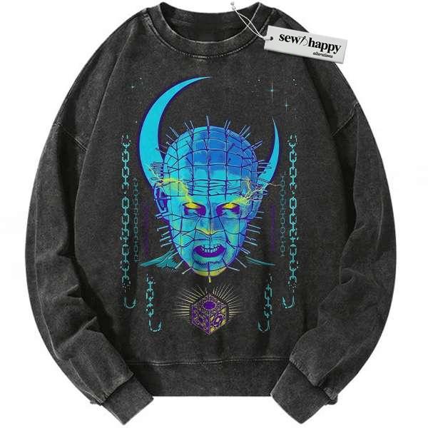Wash Sweatshirt Pinhead Sweatshirt, Hellraiser Sweatshirt, Halloween Sweatshirt, Horror Sweatshirt, Vintage Sweater Wash Sweatshirt Pinhead Sweatshirt, Hellraiser Sweatshirt, Halloween Sweatshirt, Horror Sweatshirt, Vintage Sweater - Image 1