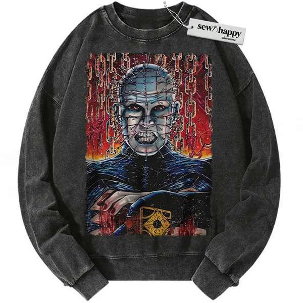 Wash Sweatshirt Pinhead Sweatshirt, Hellraiser Sweatshirt, Horror Movie Sweatshirt, Vintage Sweater