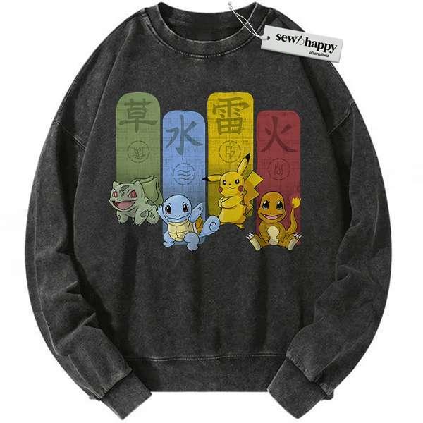 Wash Sweatshirt Pokemon Sweatshirt, Anime Sweatshirt, Vintage Sweater